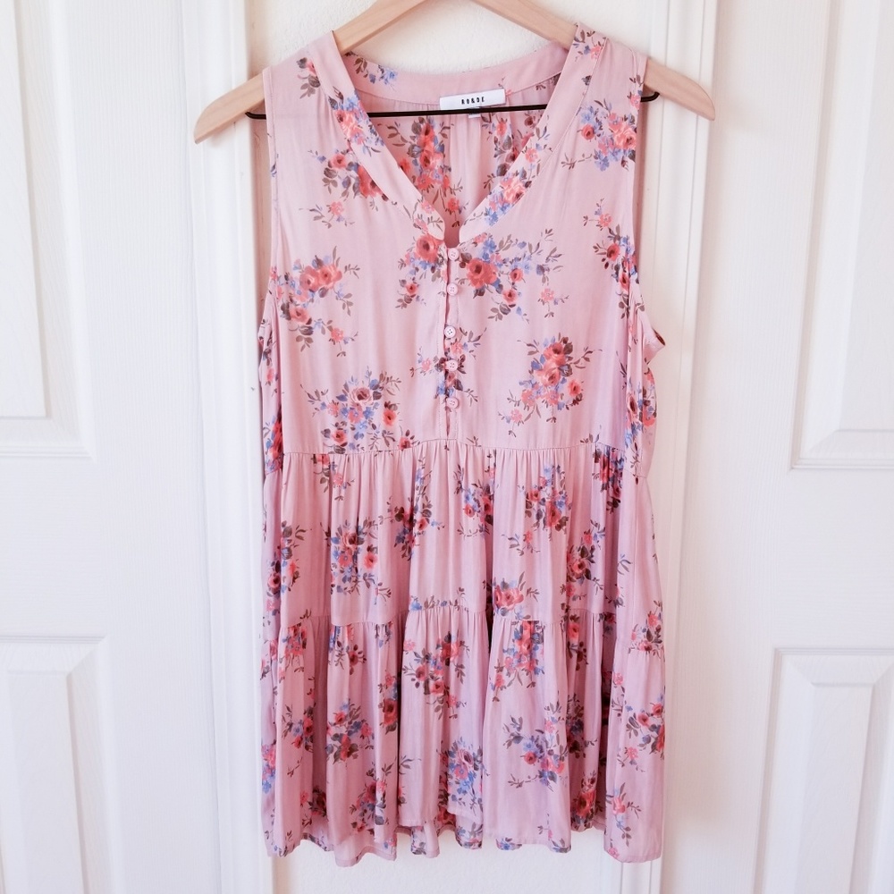 RO & DE Pink Mauve Floral Sleeveless Tunic Top